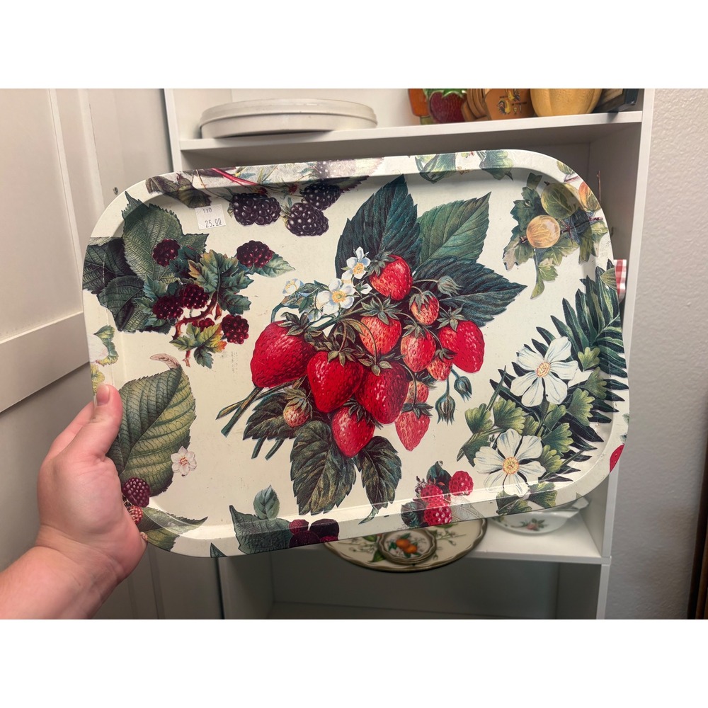 Vintage Department 56 Berries Metal Serving Tray Strawberry Botanical Tin 15in
